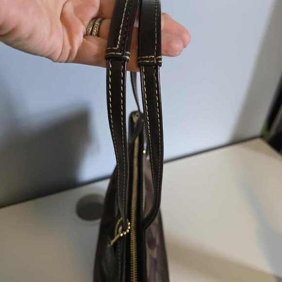 EUC Coach Signature Stripe Brown Sateen Canvas Tote - Picture 7 of 11